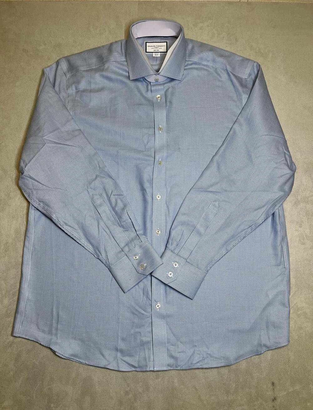 Charles Tyrwhitt Non-Iron Classic Fit Dress Shirt 17.5 36 Blue Micro Check